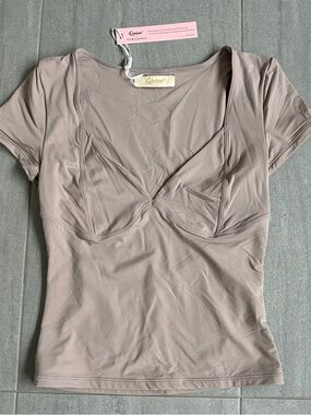 Taupe V-Neck Short Sleeve Top